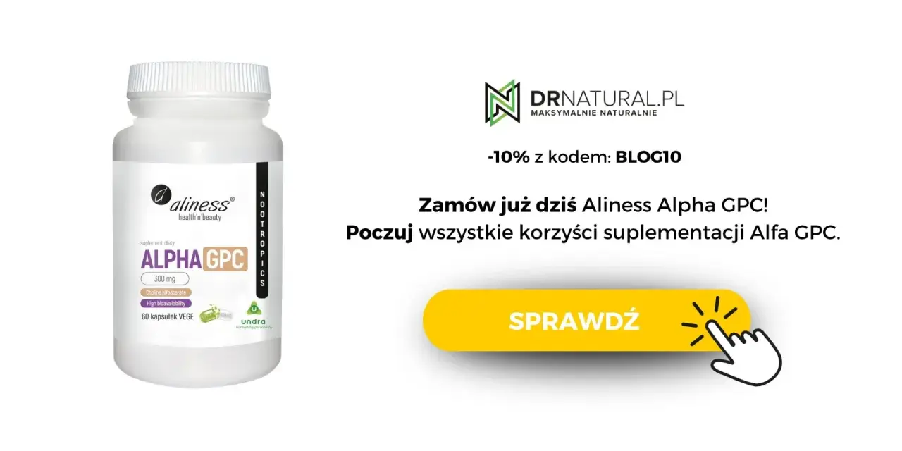 Opakowanie suplementu Aliness Alpha GPC 300 mg. Zamów dziś i poczuj korzyści z suplementacji Alfa GPC.