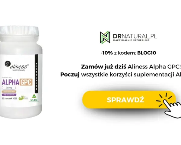 Opakowanie suplementu Aliness Alpha GPC 300 mg. Zamów dziś i poczuj korzyści z suplementacji Alfa GPC.