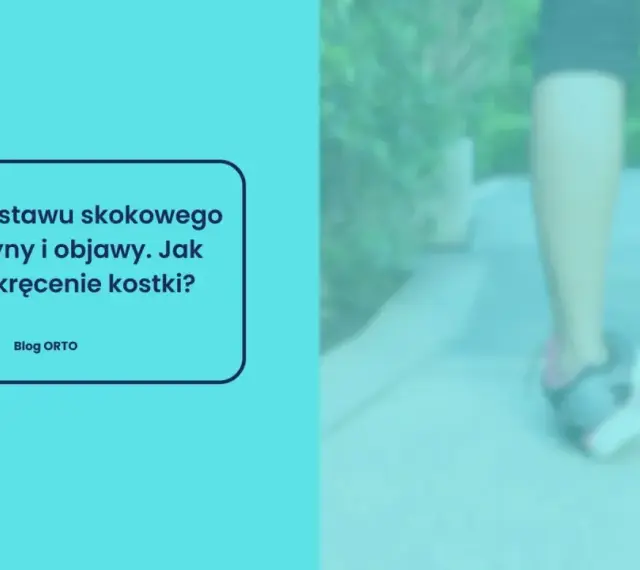 Osoba biegnie, ale tekst informuje o skręceniu stawu skokowego, jego przyczynach, objawach i leczeniu.