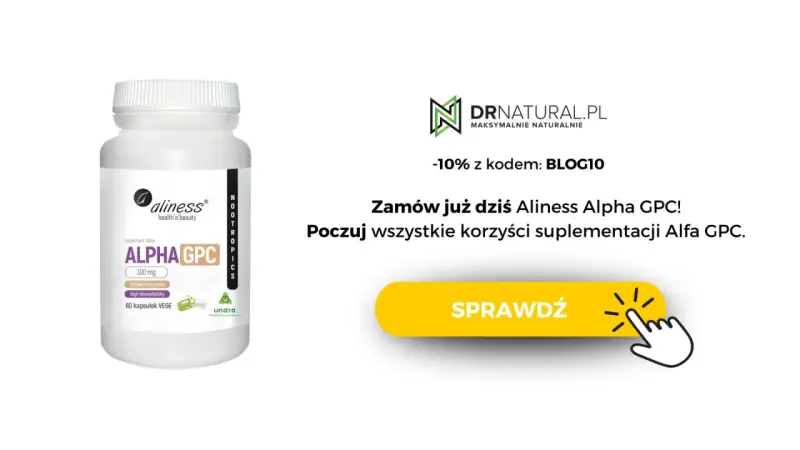Opakowanie suplementu Aliness Alpha GPC 300 mg. Zamów dziś i poczuj korzyści z suplementacji Alfa GPC.